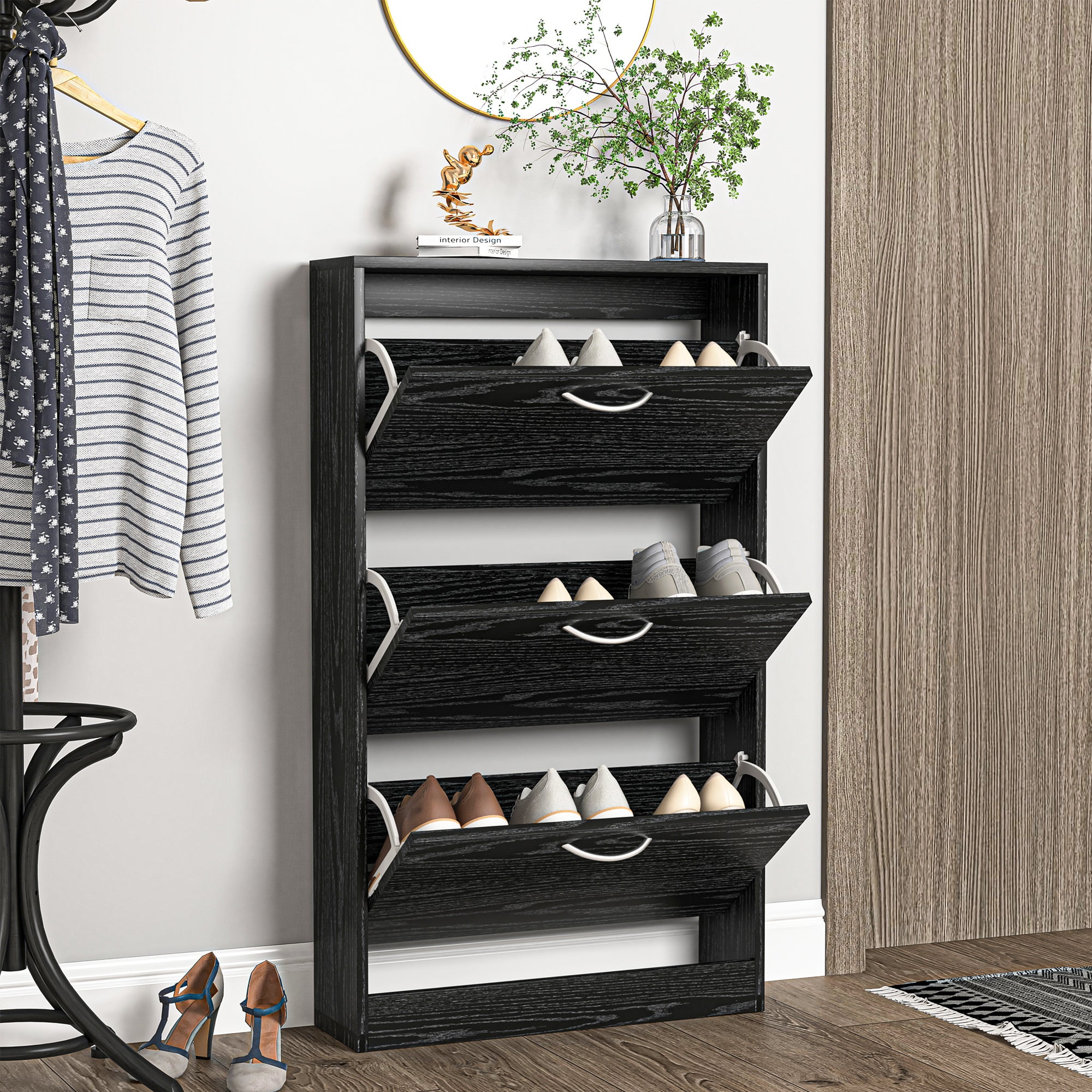 Spaco 3-Flip Drawers Shoe Cabinet for Home, Freestanding Shoe Rack Shoe Cupboard Organizer, Black Spaco 3-Flip Drawers Shoe Cabinet for Home, Freestanding Shoe Rack Shoe Cupboard Organizer, Black