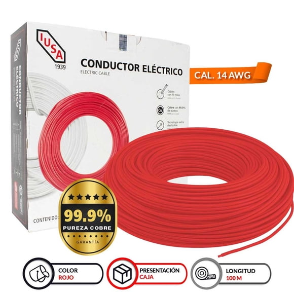 Cable De Cobre Con Aislamiento Rojo 14 Awg 100M Iusa 399320