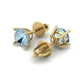 thumbnail image 2 of 14K Solid Gold Screw Back Stud Earrings for Women | 1 cttw Round Cut Natural Swiss Blue Topaz | Yellow Gold, 2 of 5