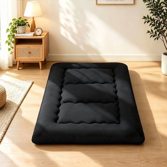 Nextay Twin Size Floor Mattress – 5-Layer Foldable Tatami Sleeping Pad, Medium Firm Portable Guest Bed with Washable Cover for Camping, Dorm & Home, Black