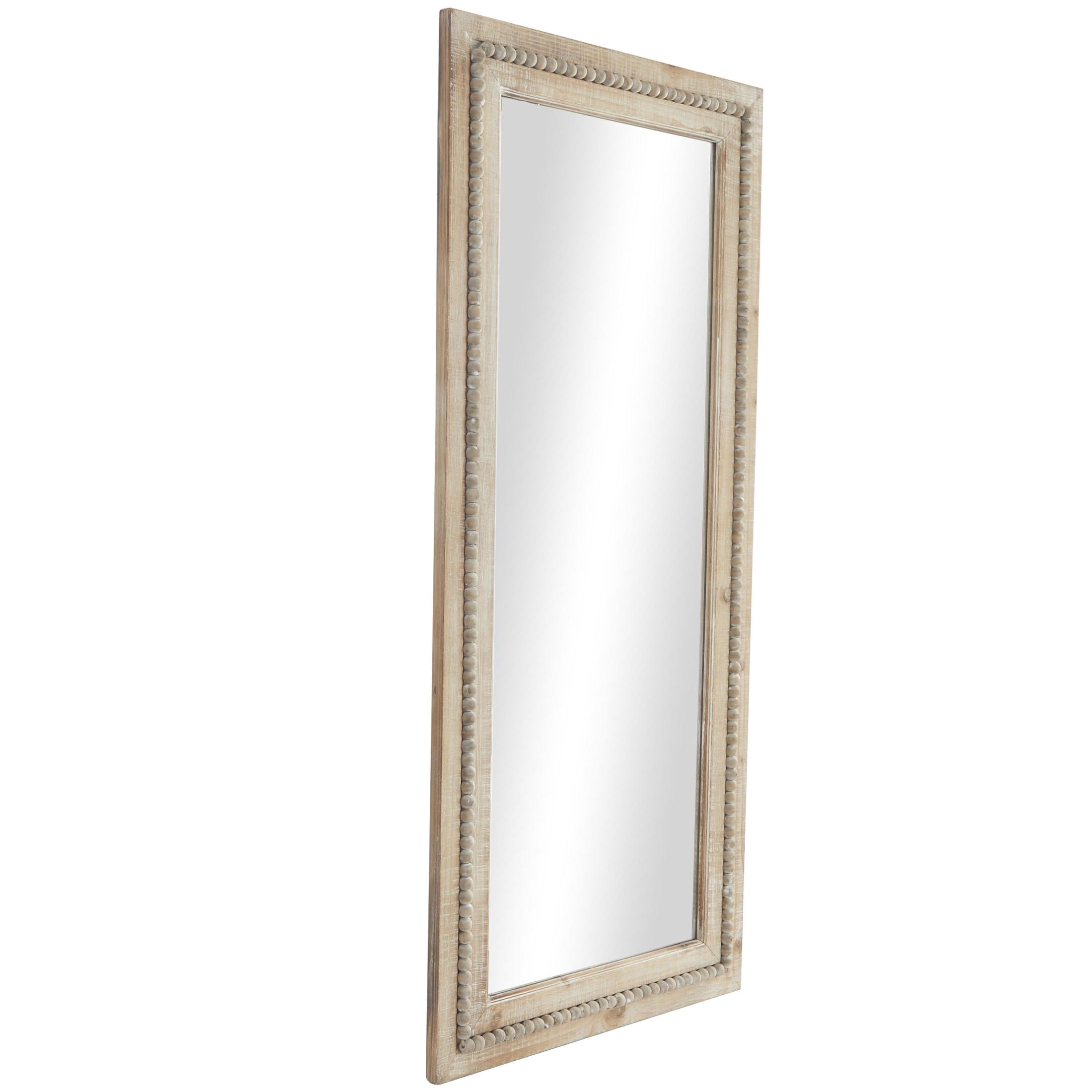 DecMode 24" x 54" Brown Washed Beaded Wall Mirror
