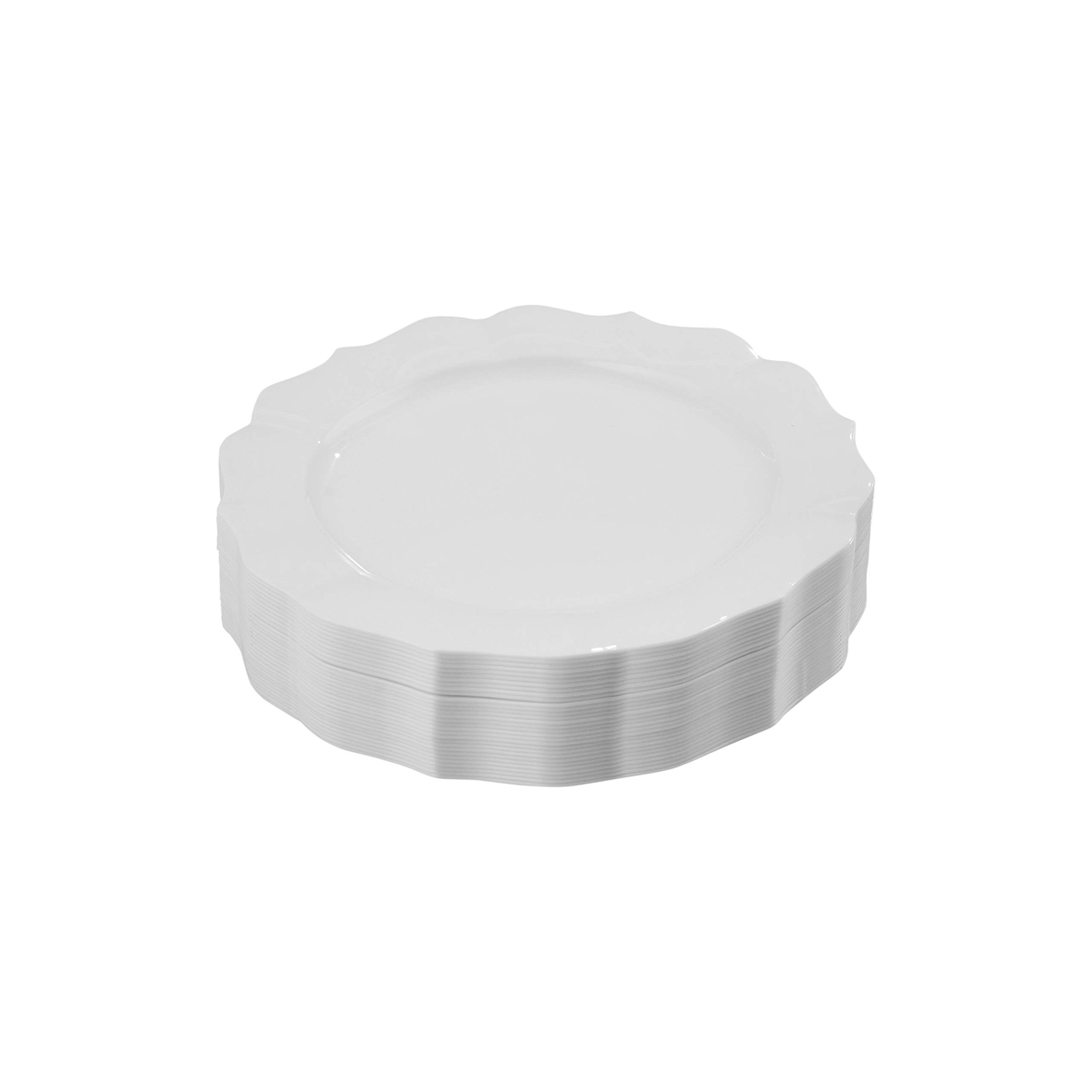 White Plastic Plates, Scalloped Rim White Disposable Party Plates, 40 7