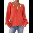 thumbnail image 3 of Suéter Holgado de Otoño con Cuello en V y Mangas Largas Tipo Farol para Mujer, Bordado de Flores. Naranja L, 3 of 10