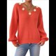 thumbnail image 3 of Suéter Holgado de Otoño con Cuello en V y Mangas Largas Tipo Farol para Mujer, Bordado de Flores. Naranja M, 3 of 10