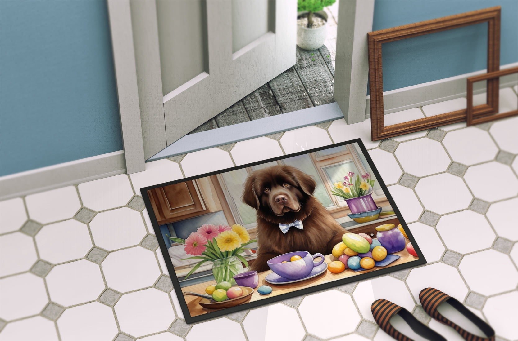 Decorating Easter Yorkshire Terrier Doormat