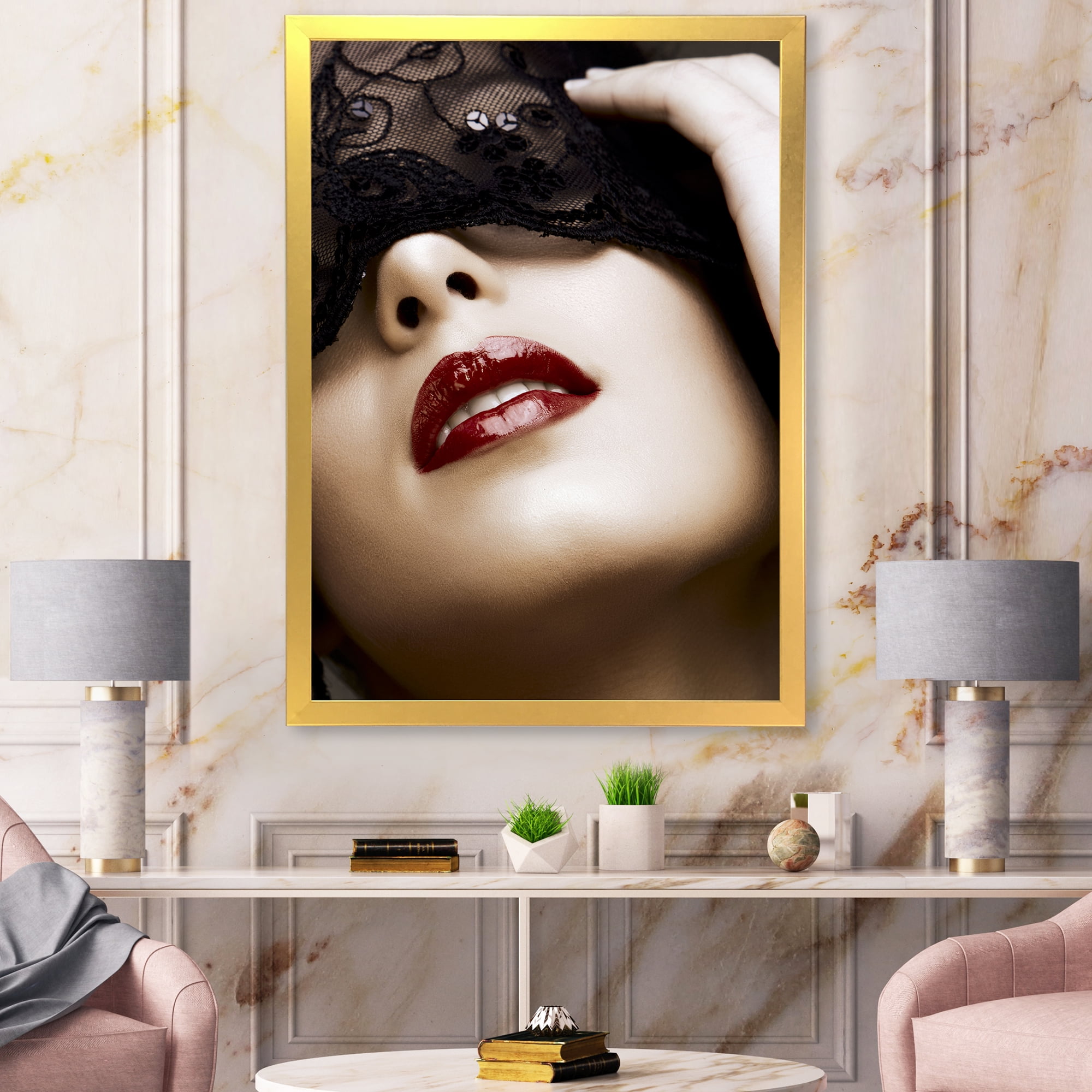 Designart 'Portrait Of Modern Girl With Mask' Modern Framed Art Print
