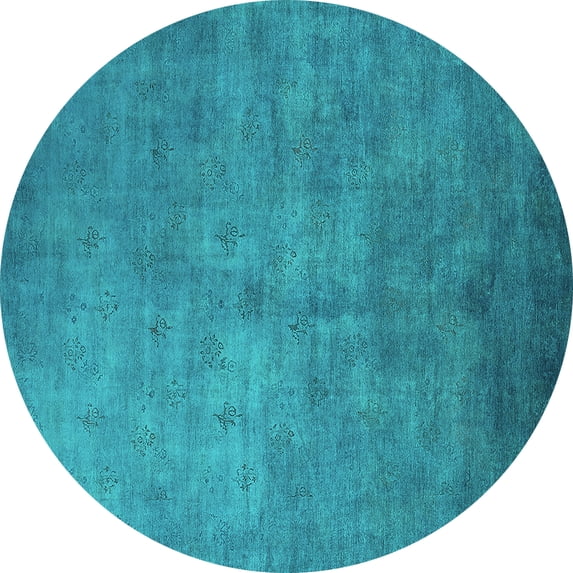 Ahgly Company Indoor Round Oriental Turquoise Blue Industrial Area Rugs, 4' Round