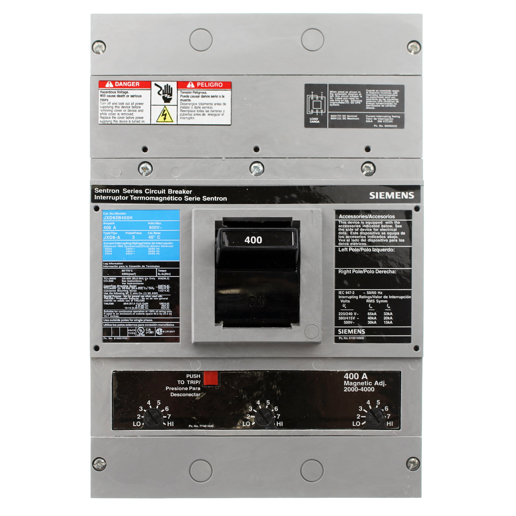Siemens JXD63B400 400A 600V 3 Pole Molded Case Circuit Breaker for sale online 