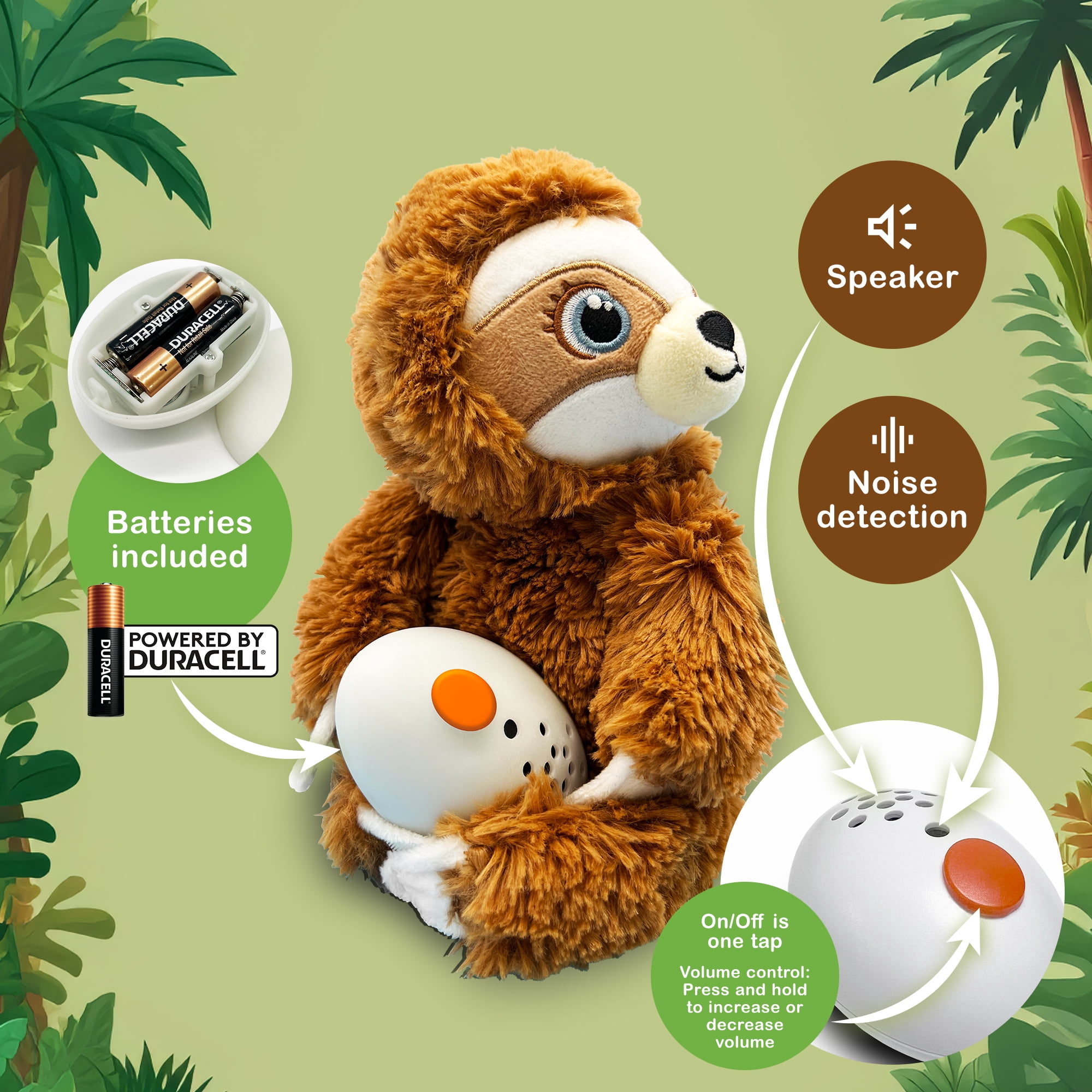Baby Shusher Brown Sloth Calming Portable Plush Sleep Soother with Noise Activated Cry Sensor for Newborns
