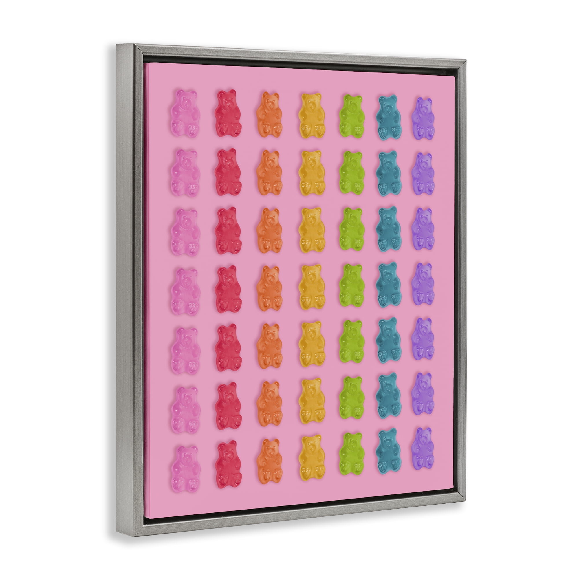 Stupell Industries Rainbow Bears in Stripes Gray Framed Floater Canvas Wall Art, design by LISH Creative