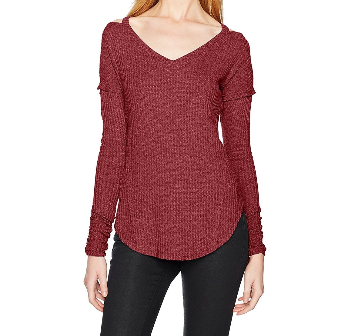 William Rast - William Rast NEW Cordovan Red Womens Size XL Waffle Knit 