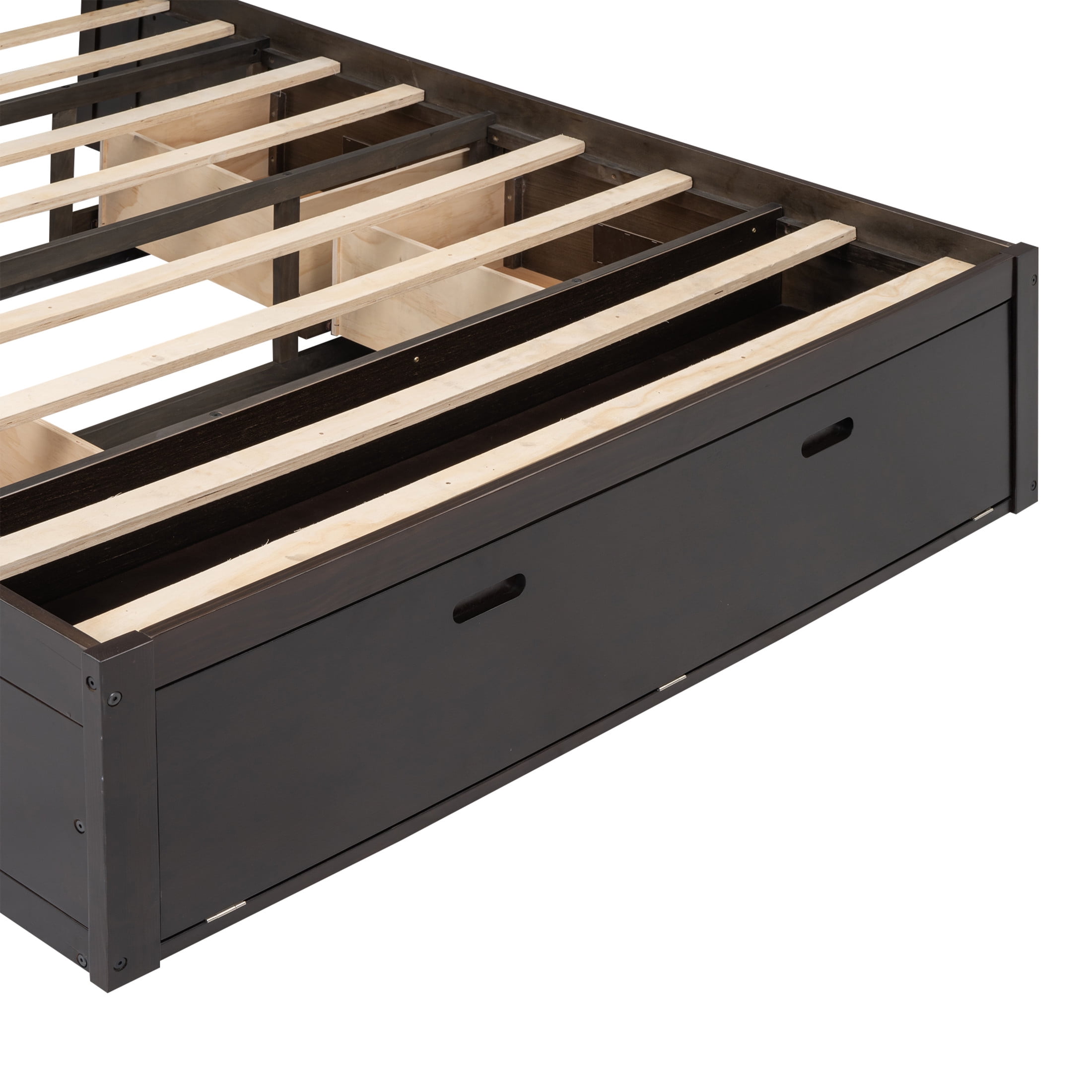 Noble House Norva Queen Size Wood Platform Bed, Storage Headboard with Integrated Drawers and Shoe Rack, Espresso