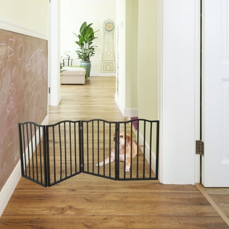 Pet Gate - Dog Gate For Doorways Stairs Or House - Freestanding Folding Brown Arc Wooden Freestanding Design For Doorways Stairs & House Safety