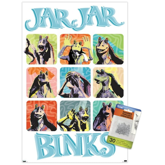 Star Wars: The Phantom Menace - Jar Jar Binks Grid Wall Poster with Push Pins, 14.725" x 22.375"