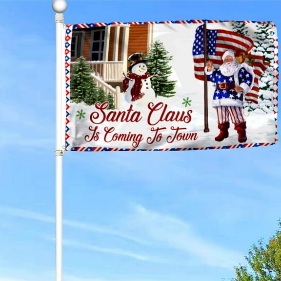 Christmas Joy Grommet Flag Santa Claus Is Coming To Town Flag Banner with Grommets 3x5Feet Man cave Decor