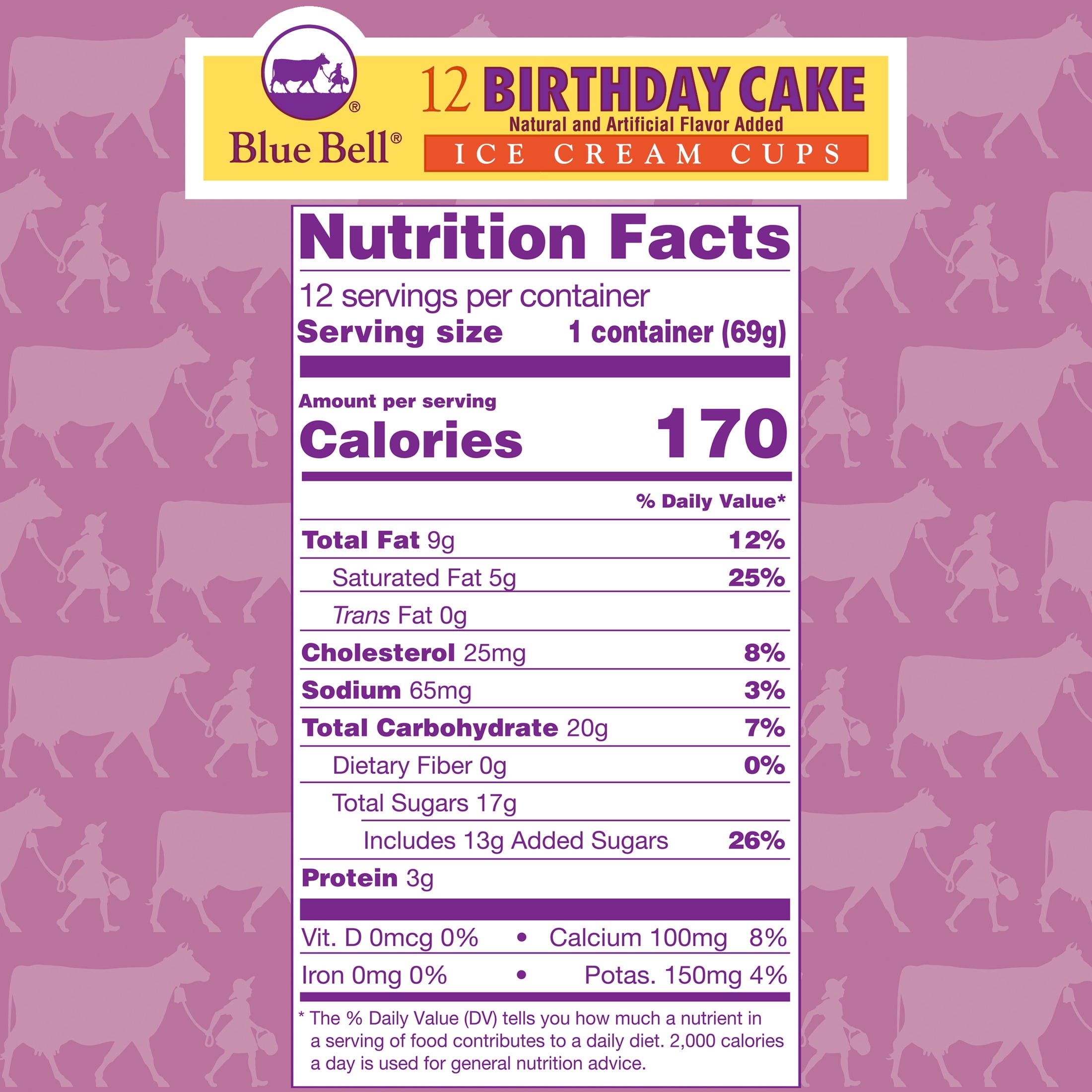 Blue Bell Birthday Cake Ice Cream Cups, 3.0 fl oz, 12 Count