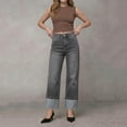 thumbnail image 3 of Miqool Women's Baggy Jeans High Waisted Straight Leg Cuffed Hem Denim Pants Spring Summer Vintage Trousers with Pockets, 3 of 5