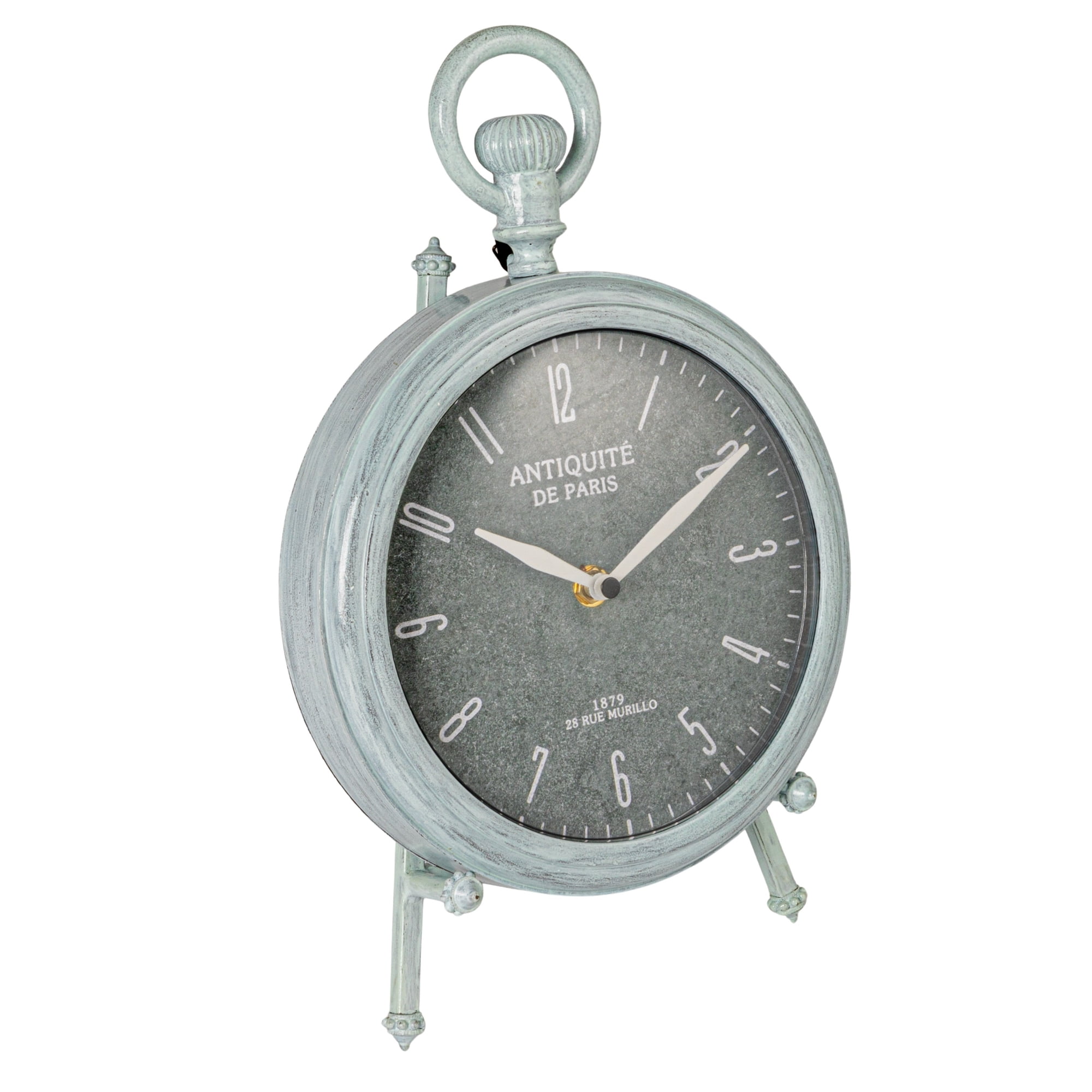 Creative Co-Op Antique Reproduction Pewter Mantel Clock in Soft Blue Finish