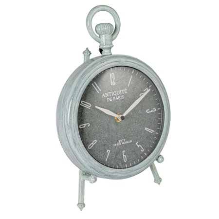 Creative Co-Op Antique Reproduction Pewter Mantel Clock in Soft Blue Finish