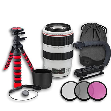 Canon EF 70-300mm f/4-5.6 IS USM Lens + Original Canon Lens Hood ET-73B + Original Canon Lens Bag + 3 PC Filter Kit + Tripod + Scorpion Grip + Cap Keeper