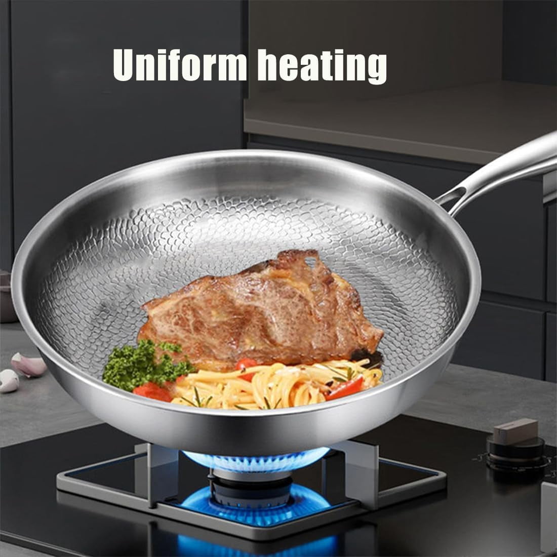 Titancore Titanium Hammered Pan Pro, Pure Titaniums Frying Pan Multifunctional Non Stick, Titanium Hammered Wok Pro With Lid Set Wok Induction Gas Electric Stoves
