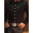 thumbnail image 5 of Mens Western Cowboy Shirt Casual Button Down Long Sleeve Embroidered Shirts Black XXL, 5 of 5
