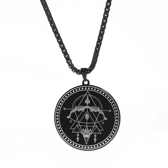 TEAMER Stainless Steel 12 Constellation Necklace Men Capricorn Libra Aries Leo Virgo Taurus Horoscope Zodiac Necklaces (Black-Sagittarius)