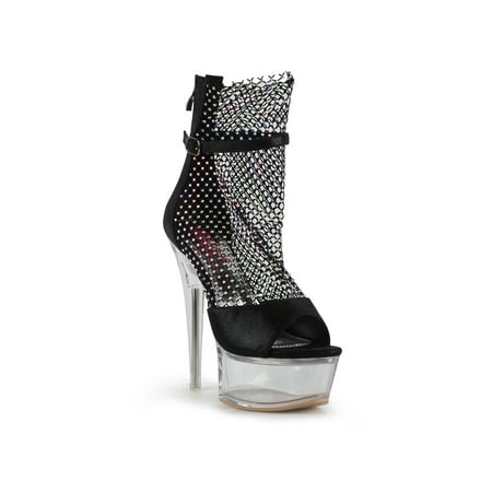 

Sexy Rhinestone Mesh Women s Clear Platform Dancer Bootie Heel Sandals