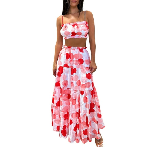 Coduop Women Sleeveless Tank Top and Maxi Skirts Two Piece Skirts Suit Set Summer