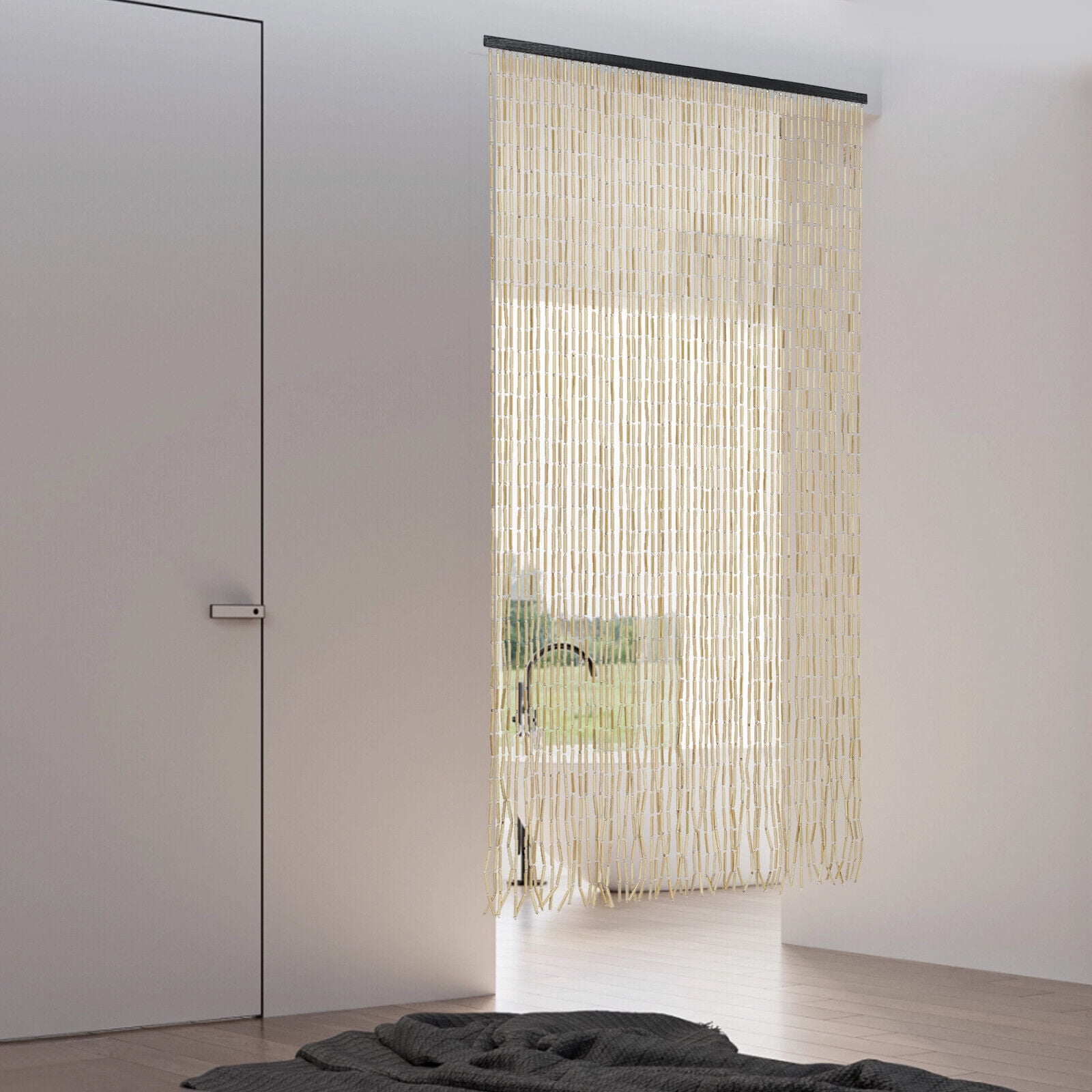 Natural Bamboo Beaded Curtain 60 Strands Hanging Door Curtain String Curtain Room Divider