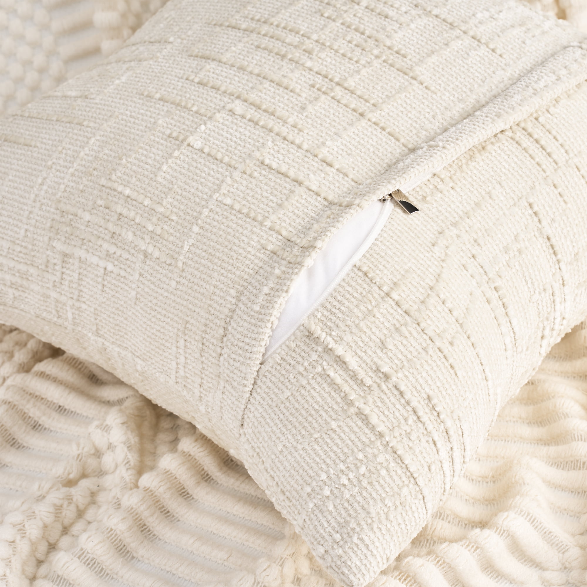 Unique Bargains Decorative Chenille Throw Pillow Covers Pack of 2 Milky White 18" x 18"