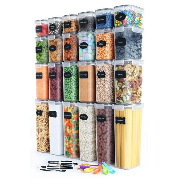 Airtight Food Storage Containers Set with Lids (24 Pack) for Kitchen and Pantry Organization - BPA Free Kitchen Canisters for Cereal, Rice, Flour & Oats - Free Marker and 24 Labels