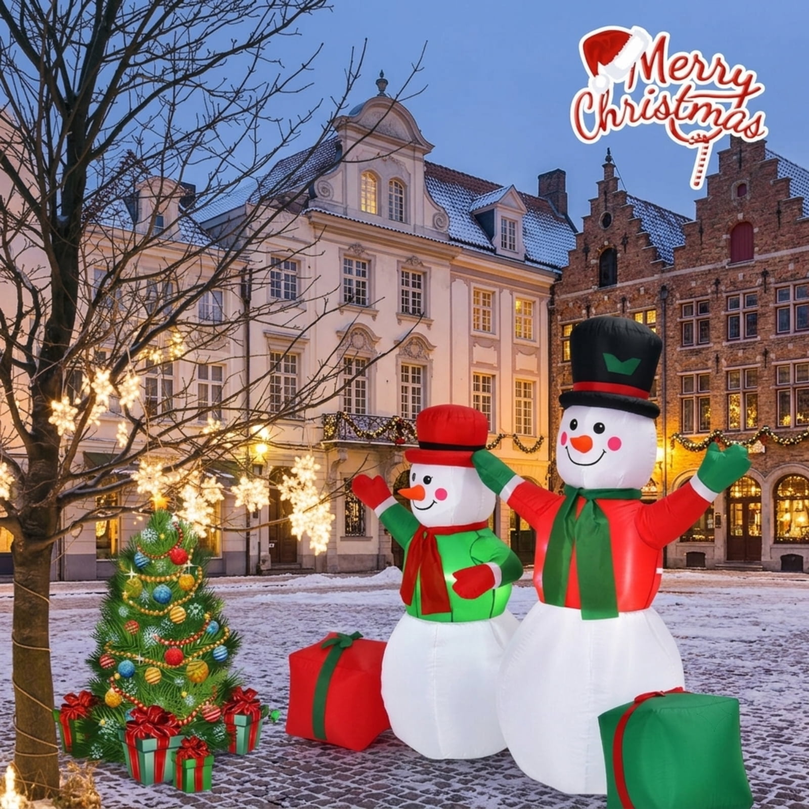 RUIE 6 FT Christmas Inflatable Snowmen, Blow Up Outdoor Snowman Decoration with LED Lights and Sandbag, Lighted Yard Decor for Lawn Garden