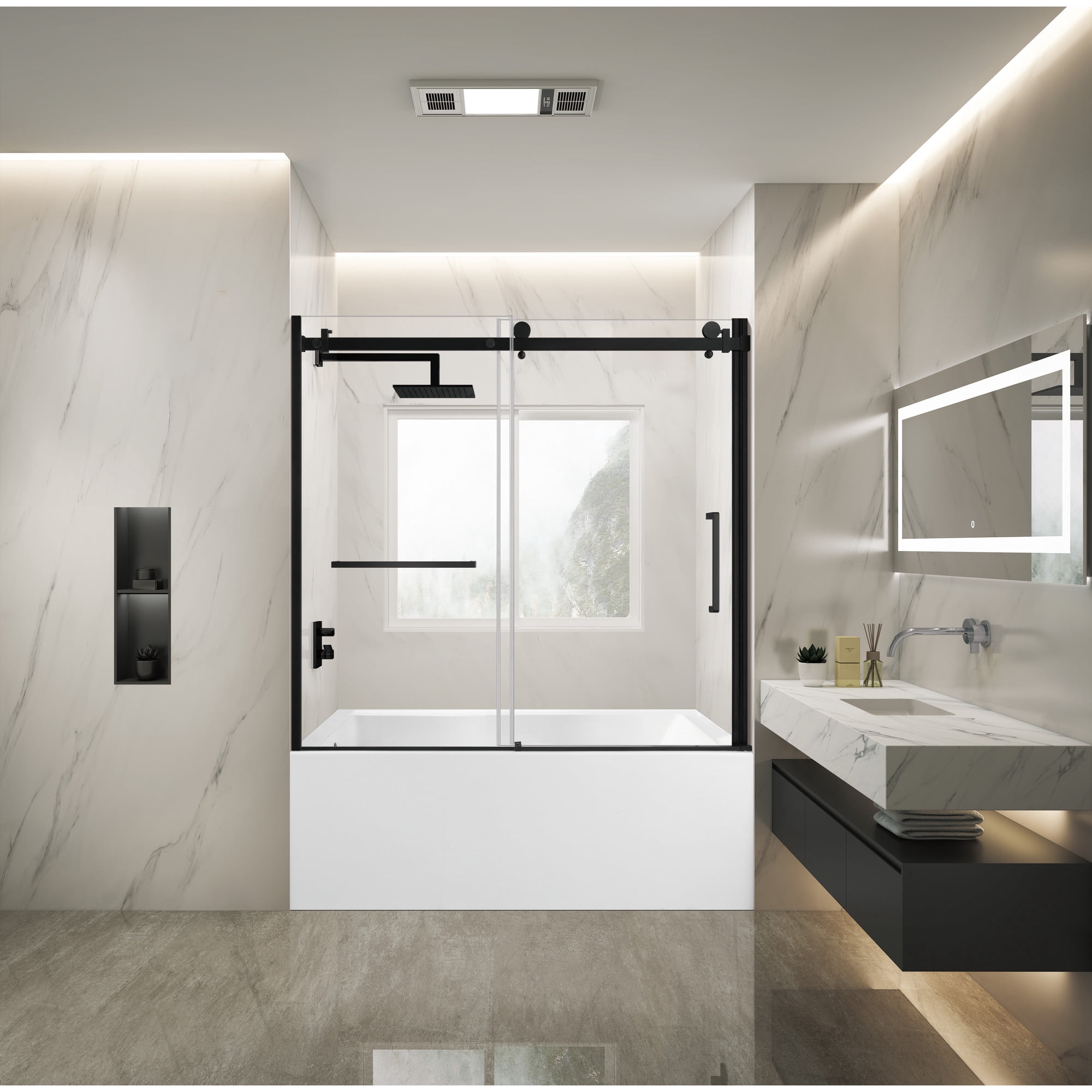 Kingston Brass KVTAP603622L0 60-Inch Acrylic Rectangular 3-Wall Alcove Tub Combo with Tub Door (Left Hand Drain) in White/Matte Black