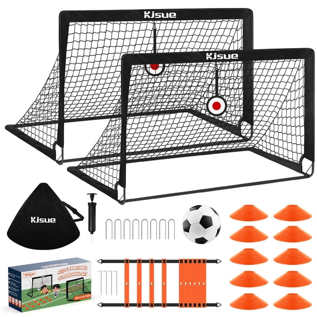 Portería de fútbol KJSUE para niños, set para patio trasero, 2 piezas, 120 x 90 cm, con accesorios