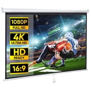 ZENY 80'' 16:9 HD Manual Pull Down Projector Screen Anti-Crease Foldable Portable Projection Screen for Home Theater Cinema Office, White