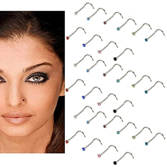 Latrodar 30Pcs/set Stainless Steel Nose Nose Body Piercing Jewelry Multicolor