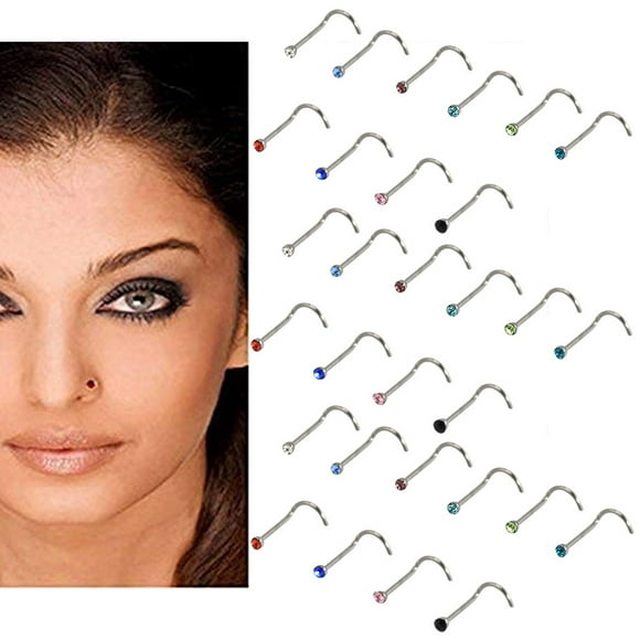 TIMIFIS Nose Rings 30Pcs/set Stainless Steel Nose Ring Nose Stud Body Piercing Jewelry - Summer Savings Clearance
