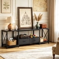 thumbnail image 3 of HIGDBFE TV Stand for TVs up to 65" with 2 Fabric Drawers, Industrial Entertainment Center with Open Shelves and Led Lights for Living Room Bedroom, Rustic Black, 3 of 7