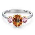 thumbnail image 3 of Gem Stone King 925 Silver and 10K Yellow Gold Ecstasy Mystic Topaz and Pink Lab Grown Diamond Engagement Ring for Women | 2.00 Cttw | Oval 8X6MM | Gemstone November Birthstone | Size 6, 3 of 6