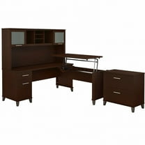Bush Furniture Somerset Sit to Stand L Desk with Hutch and Cabinet in Cherry