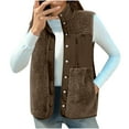 thumbnail image 3 of Weiqiqre Womens Tops Lightweight Stand Collar Sherpa Fuzzy Fleece Vest Buttoned Sleeveless Jackets, 3 of 7