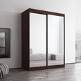 thumbnail image 3 of Aria 2 Door 59" Wide Modern High Gloss Wardrobe Armoire, Wenge Body with All Mirror Fronts, 3 of 5