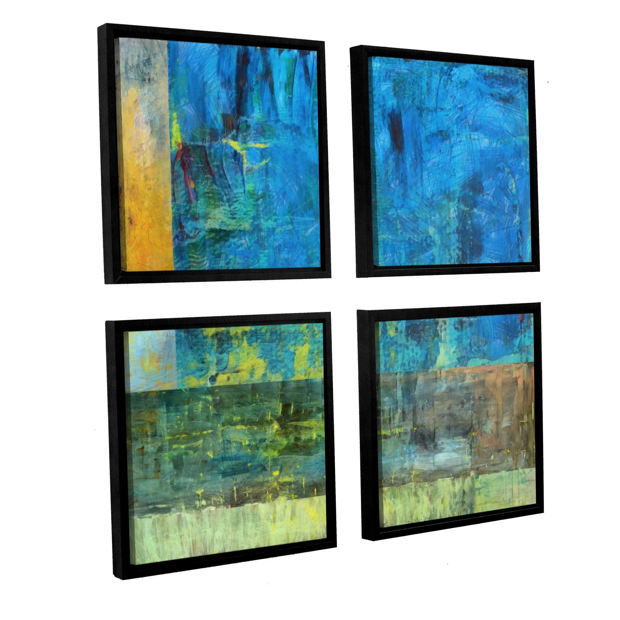 ArtWall Kevin Calkins "Essence of Blue" 4-Piece Floater Framed Canvas Square Set