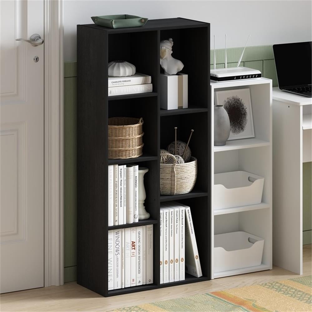 Maklaine Contemporary 7-Cube Reversible Open Shelf in Blackwood