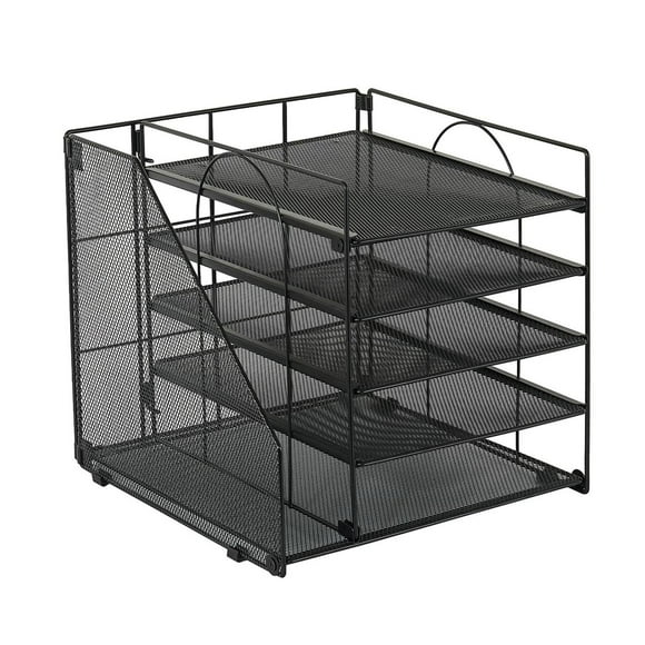 Organizador de escritorio de oficina, bandeja de malla para cartas y papel, organizador de almacenamiento fácil de usar. negro