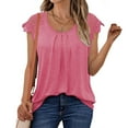 thumbnail image 2 of Womens Lace Tops Pleated Short Sleeve Shirts Summer Casual Dressy Blouses Dark Pink XXL, 2 of 5