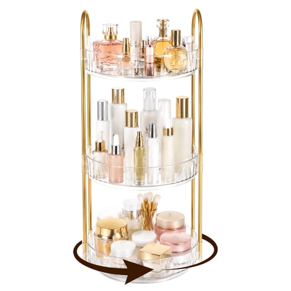 Wavraging 360 Rotating Makeup Organizer for Vanity, 3 Tier Large Capacity Skincare Perfume Organizers, Clear Spinning Bathroom Counter Organizer for Cosmetic Dresser, Countertop Organizers