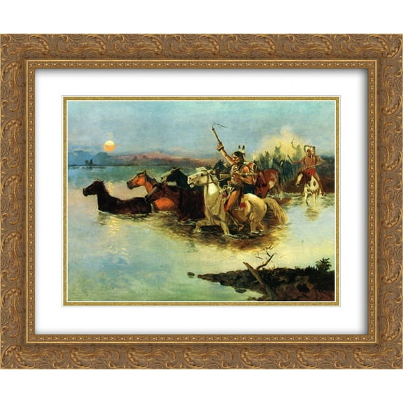 Charles M. Russell 2x Matted 24x20 Gold Ornate Framed Art Print 'Crossing the Range '