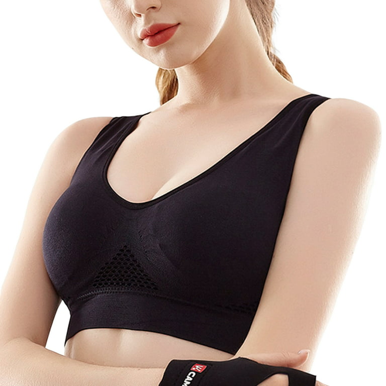 rygai Sports Bra Hollow Out Thin Padded Intimacy Comfortable Breathable  Solid Color Breast Support U-shaped Back Women Bras Inner Wear  Garment,Black,2XL 